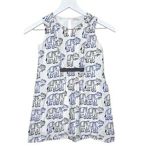 CrewCuts Girls Elephant Print White Dress Size 7 Cotton
